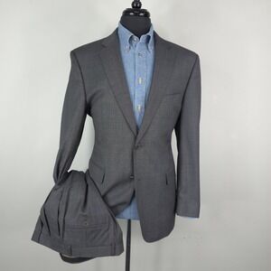 Jos A Bank Signature Gold Suit Mens 42R 36x30 Gray Wool Birdseye 2pc Pleated